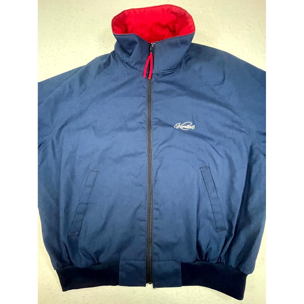 Vintage Karastan Windbreaker Jacket Mens XL Navy Blue Thermal Insulated Full Zip - Picture 2 of 11